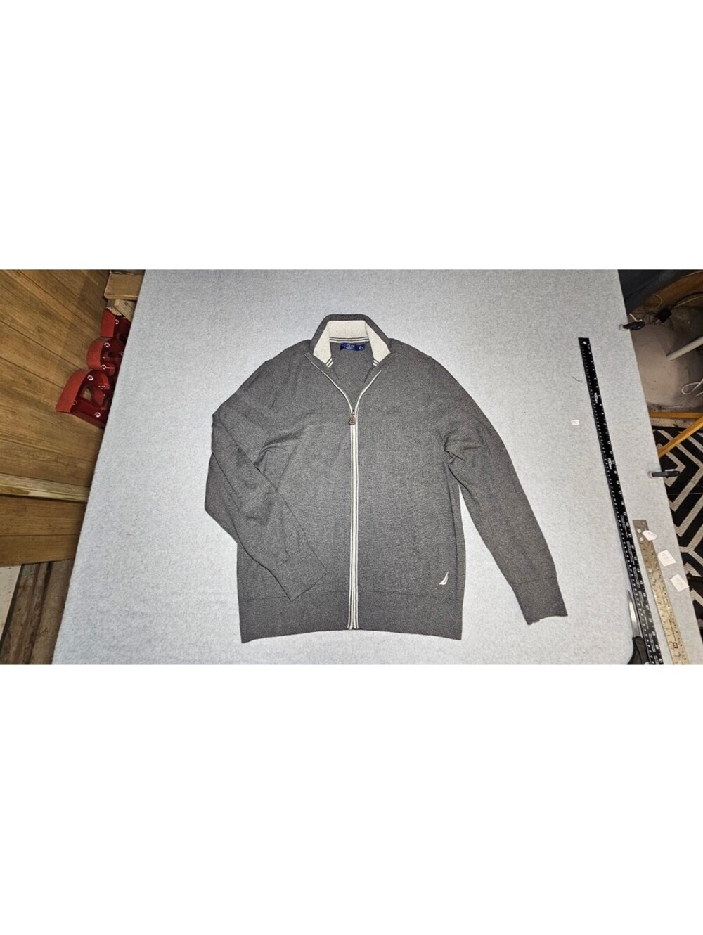 Navtech by Nautica Gray Full Zip Sweater with Contrast Collar Medium
